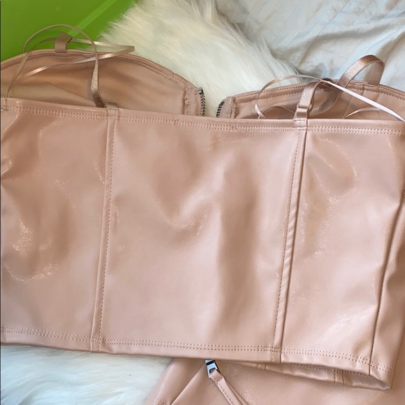 blush pink leather bra top and pencil skirt set - Picture 11 of 12